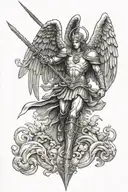 Warrior style saint Michael archangel slaying a demon  tattoo design idea