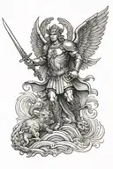 Warrior style saint Michael archangel slaying a demon  tattoo design idea