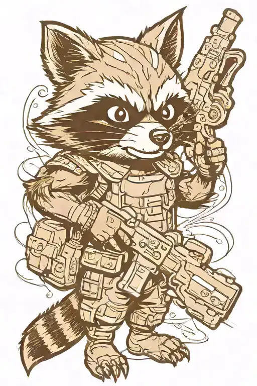 Marvell rocket raccoon with gun made tattoo design idea
