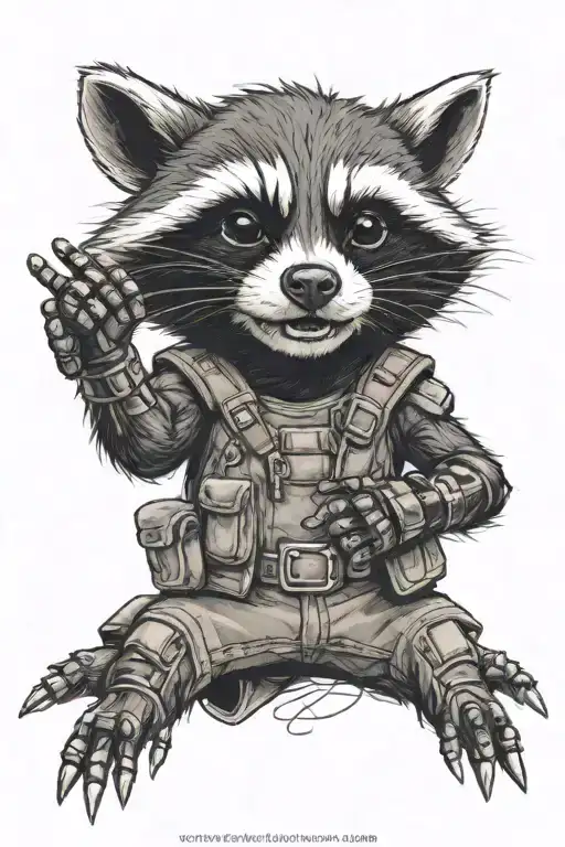 Marvell rocket raccoon holding his hands tattoo design idea