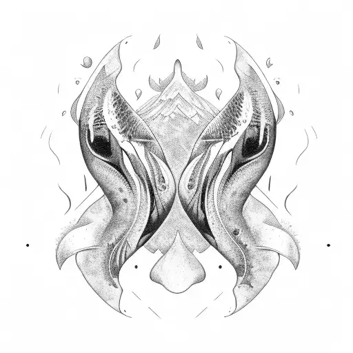 orca black white in fires tattoo design idea