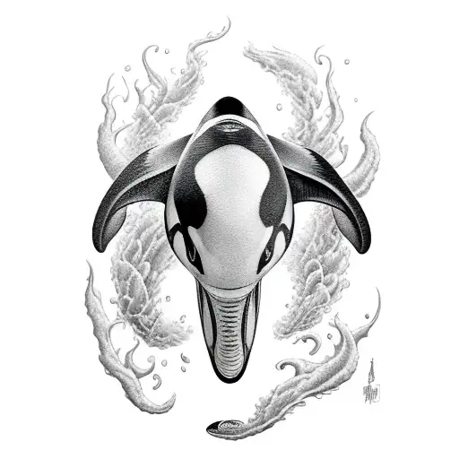 orca black white in fires tattoo design idea