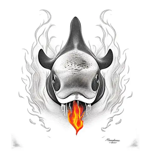 orca black white in fires tattoo design idea