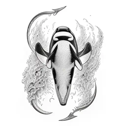 orca black white in fires tattoo design idea