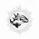 orca black white in fires tattoo design idea