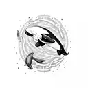 orca black white in fires tattoo design idea