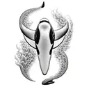 orca black white in fires tattoo design idea