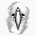 orca black white in fires tattoo design idea