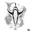 orca black white in fires tattoo design idea