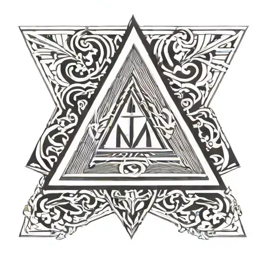 A simple brand that has straight lines making up the outline of a triangle, with curved lines inside the tringle tattoo design idea
