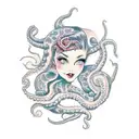 girl head with octopus tattoo design idea