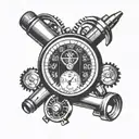 tachometer and piston and wrenches tattoo design idea