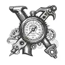 tachometer and piston and wrenches tattoo design idea