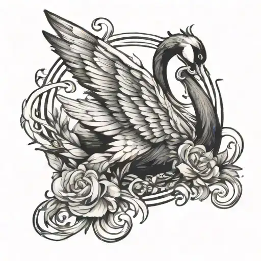 Black and white swan tattoo design idea