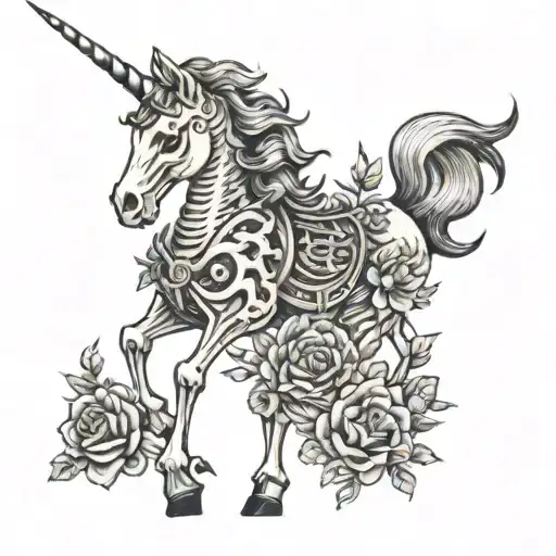 unicorn skeleton tattoo design idea