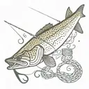 a pike with the letters SCF and a fishing line with a hook tattoo design idea