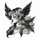 virgo goddess blindfolded tattoo design idea