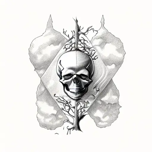 skull and tree hourglass with memento vivere under it tattoo design idea