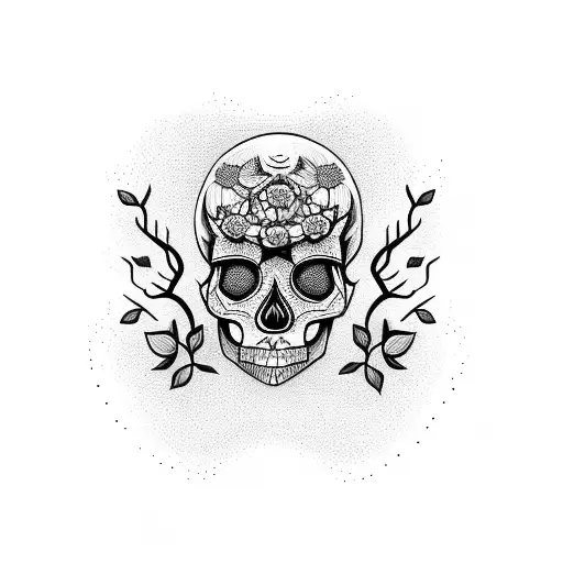 skull and tree hourglass  tattoo design idea