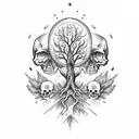 skull and tree hourglass  tattoo design idea
