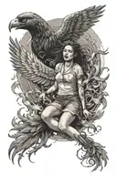 The girl is falling next to the flying phoenix tattoo design idea