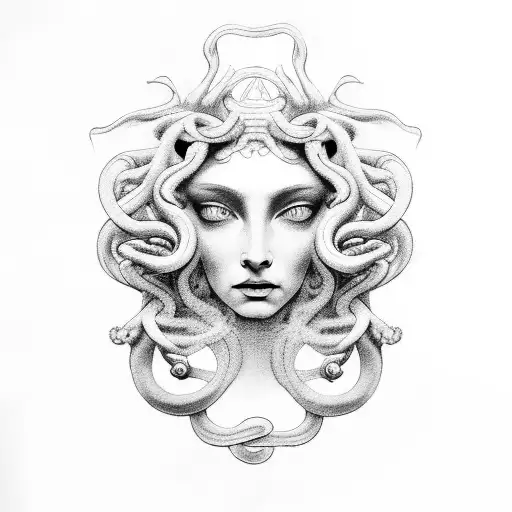 faces of medusa, persephone, and artemis tattoo design idea