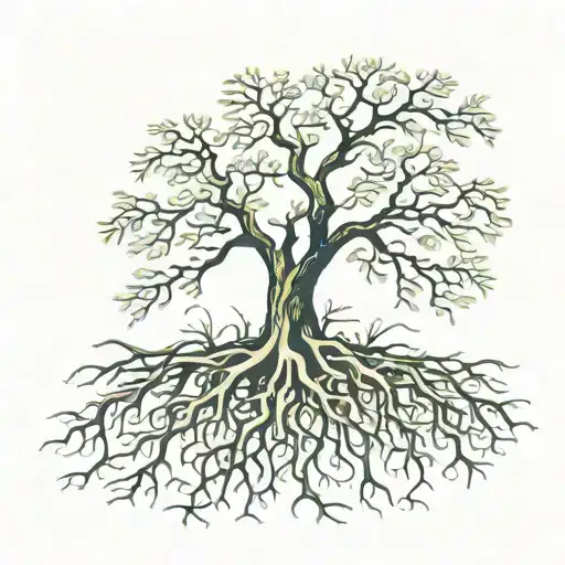tree growing roots tattoo design idea