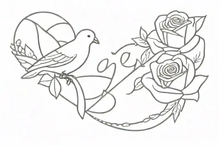 rip grandma with rose and dove and death date tattoo design idea