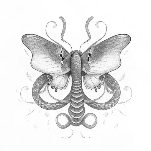Snake, butterfly and coccoons tattoo design idea