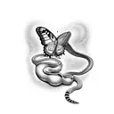 Snake, butterfly and coccoons tattoo design idea
