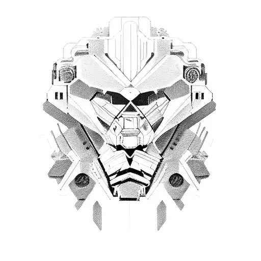Lion mecha, tech, cyberpunk, strampunk, arcane, circuits tattoo design idea