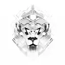 Lion mecha, tech, cyberpunk, strampunk, arcane, circuits tattoo design idea