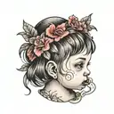 cute baby girl with kissing lips tattoo design idea