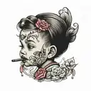 cute baby girl with kissing lips tattoo design idea