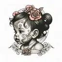 cute baby girl with kissing lips tattoo design idea