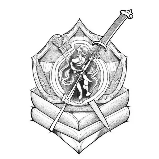 Themis, with a book, sword and balance tattoo design idea