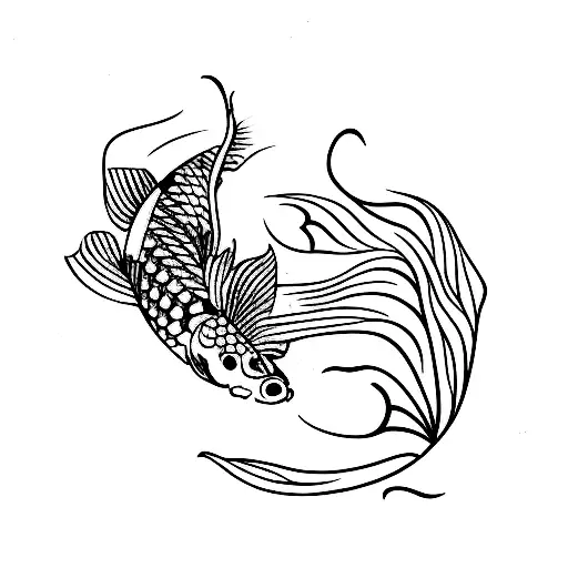 2 swimming koi fish and cherry blossom flowers tattoo design idea