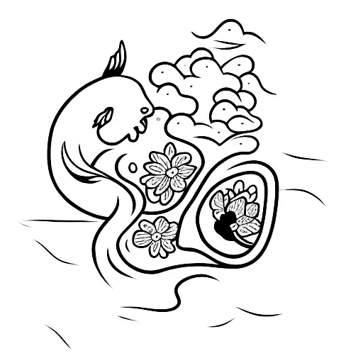 2 swimming koi fish and cherry blossom flowers tattoo design idea