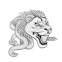 snake fighting a lion  tattoo design idea