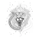 snake fighting a lion  tattoo design idea