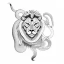 snake fighting a lion  tattoo design idea