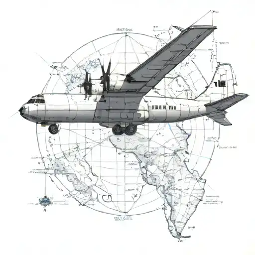 A KC-130 flying over a nautical chart of a favorite location tattoo design idea