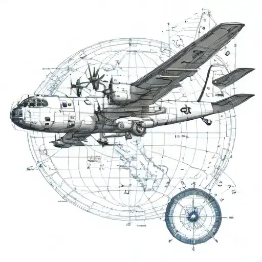 A KC-130 flying over a nautical chart of a favorite location tattoo design idea