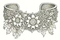 Makosh amulet, capricorn and edelweiss flowers in the form of a bracelet on the wrist tattoo design idea