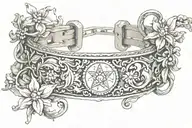 Makosh amulet, capricorn and edelweiss flowers in the form of a bracelet on the wrist tattoo design idea