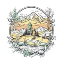 nature scene with forest, desert, mountains, farmland and snow tattoo design idea