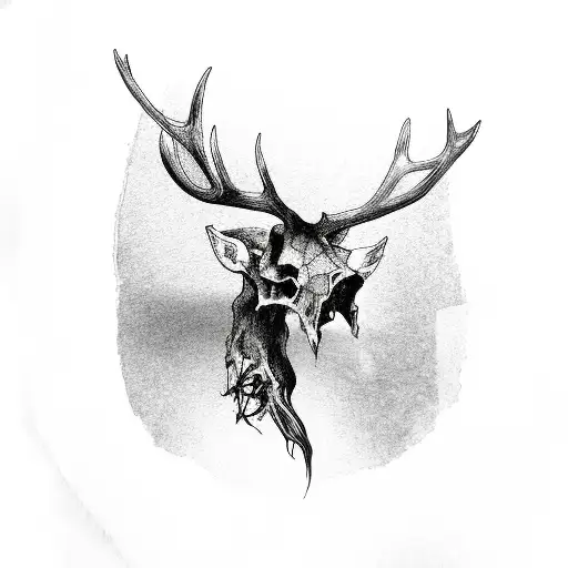 elk skull trees tattoo design idea