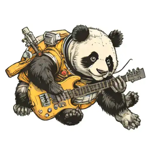 panda wearing space suit holding bass guitar  tattoo design idea