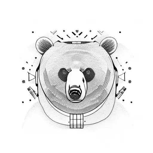 Bear sitting at a table sanding it with binoculars around his neck tattoo design idea