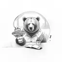 Bear sitting at a table sanding it with binoculars around his neck tattoo design idea